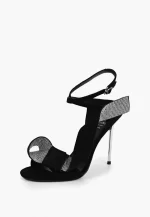 Sandale dama elegante , piele intoarsa,  accesoriu pietre , negre