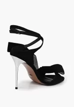 Sandale dama elegante , piele intoarsa,  accesoriu pietre , negre - imagine 4