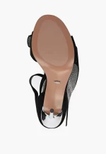 Sandale dama elegante , piele intoarsa,  accesoriu pietre , negre - imagine 2