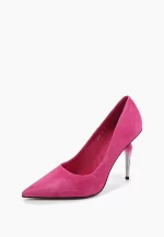 Pantofi Stiletto fucsia , piele intoarsa, cu toc - imagine 5