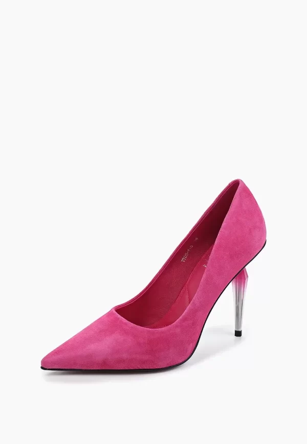 Pantofi Stiletto fucsia , piele intoarsa, cu toc - imagine 5