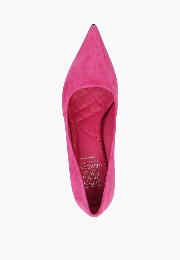 Pantofi Stiletto fucsia , piele intoarsa, cu toc - imagine 3
