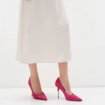 Pantofi Stiletto fucsia , piele intoarsa, cu toc
