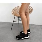 Sneakers dama , piele naturala si dantela dublata , negru