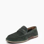 Pantofi barbati perforati , piele intoarsa , verde inchis