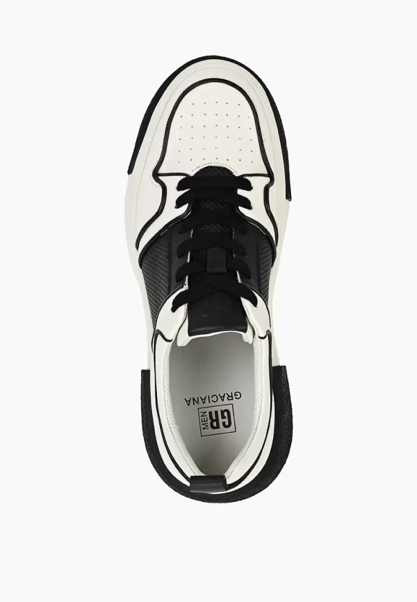 Pantofi barbati sport, piele naturala , albi cu negru c-475 - imagine 4