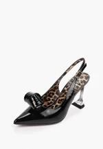 Pantofi  decupati, piele lacuita cu accesoriu , negri c-162