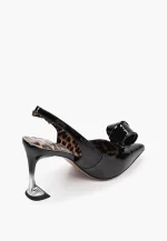 Pantofi  decupati, piele lacuita cu accesoriu , negri c-162 - imagine 4