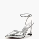 Pantofi  decupati, piele lucioasa , argintiu