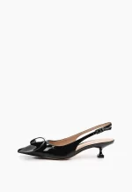 Pantofi  decupati, piele lacuita cu accesoriu , negri - imagine 5