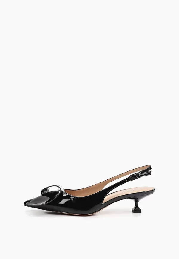 Pantofi  decupati, piele lacuita cu accesoriu , negri - imagine 5
