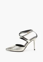 Pantofi decupati eleganti , piele naturala , aurii - imagine 2