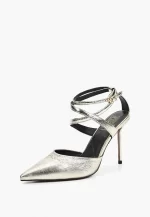 Pantofi decupati eleganti , piele naturala , aurii - imagine 3