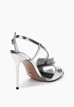 Sandale dama elegante , piele naturala,  accesoriu funda de pietre , argintiu - imagine 3