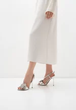 Sandale dama elegante , piele naturala,  accesoriu funda de pietre , argintiu - imagine 2