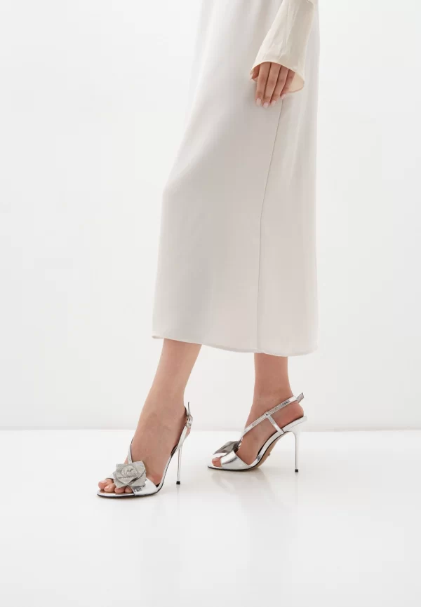 Sandale dama elegante , piele naturala,  accesoriu funda de pietre , argintiu - imagine 2