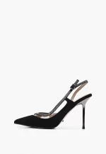 Pantofi decupati eleganti , piele intoarsa , cu pietre - imagine 2