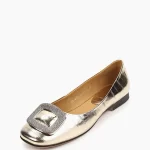 Balerini dama eleganti, piele naturala ,auriu cu accesoriu pietre