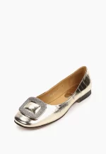 Balerini dama eleganti, piele naturala ,auriu cu accesoriu pietre