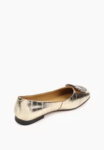 Balerini dama eleganti, piele naturala ,auriu cu accesoriu pietre - imagine 6
