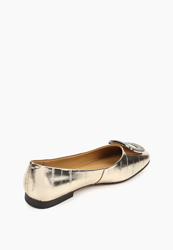 Balerini dama eleganti, piele naturala ,auriu cu accesoriu pietre - imagine 6