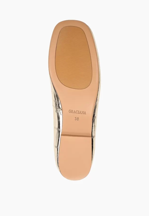 Balerini dama eleganti, piele naturala ,auriu cu accesoriu pietre - imagine 5