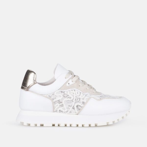 Sneakers dama , piele naturala , ivory cu dantela dublata - imagine 2