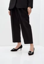 Pantofi Stilett , piele intoarsa, negri cu accesoriu metalic argintiu - imagine 5