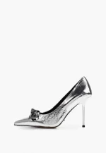 Pantofi Stiletto eleganti cu accesoriu, argintii - imagine 4