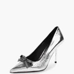 Pantofi Stiletto eleganti cu accesoriu, argintii