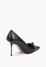 Pantofi Stiletto eleganti , piele naturala, negru sidefat(auriu) cu accesoriu - imagine 2