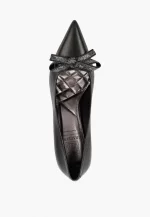 Pantofi Stiletto eleganti , piele naturala, negru sidefat(auriu) cu accesoriu - imagine 4