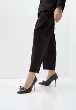 Pantofi Stiletto eleganti , piele naturala, negru sidefat(auriu) cu accesoriu - imagine 6