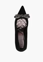 Pantofi Stiletto eleganti, piele intoarsa, negri cu accesoriu, - imagine 5