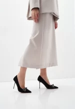 Pantofi Stiletto eleganti, piele intoarsa, negri cu accesoriu, - imagine 7