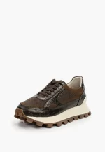 Sneakers dama din piele naturala, kaki - imagine 3