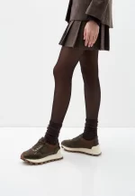 Sneakers dama din piele naturala, kaki - imagine 5