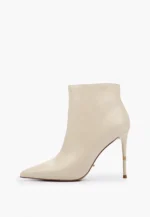 Botine albe cu toc cui, piele naturala C-369