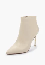 Botine albe cu toc cui, piele naturala C-369 - imagine 2