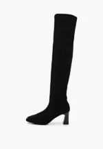 Cizme  elegante cu varf metalic , piele intoarsa , negre C-95