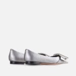 Balerini argintii, piele naturala, accesoriu pietre - imagine 4