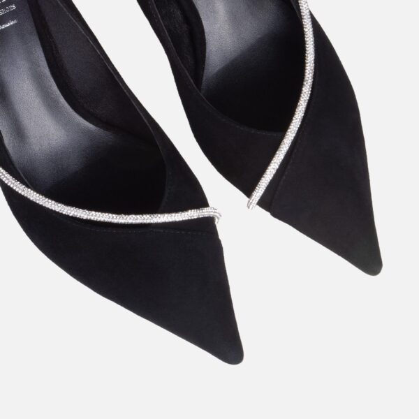 Pantofi stiletto, piele intoarsa, accesoriu lant cu pietre - imagine 2