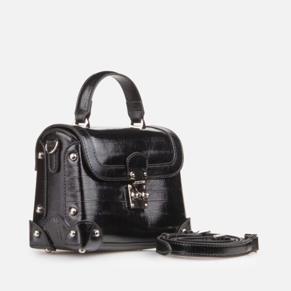 Geanta neagra, piele naturala lacuita - imagine 2