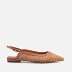 Balerini, piele naturala, textil, maro - imagine 3