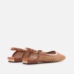 Balerini, piele naturala, textil, maro - imagine 2