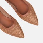Balerini, piele naturala, textil, maro - imagine 4