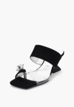 Saboti negri, piele intoarsa, accesoriu piatra - imagine 4