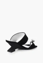 Saboti negri, piele intoarsa, accesoriu piatra - imagine 5