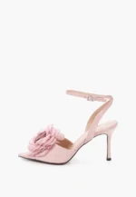 Pantofi decupati, roz, accesoriu floare - imagine 3