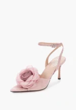 Pantofi decupati, roz, accesoriu floare - imagine 5